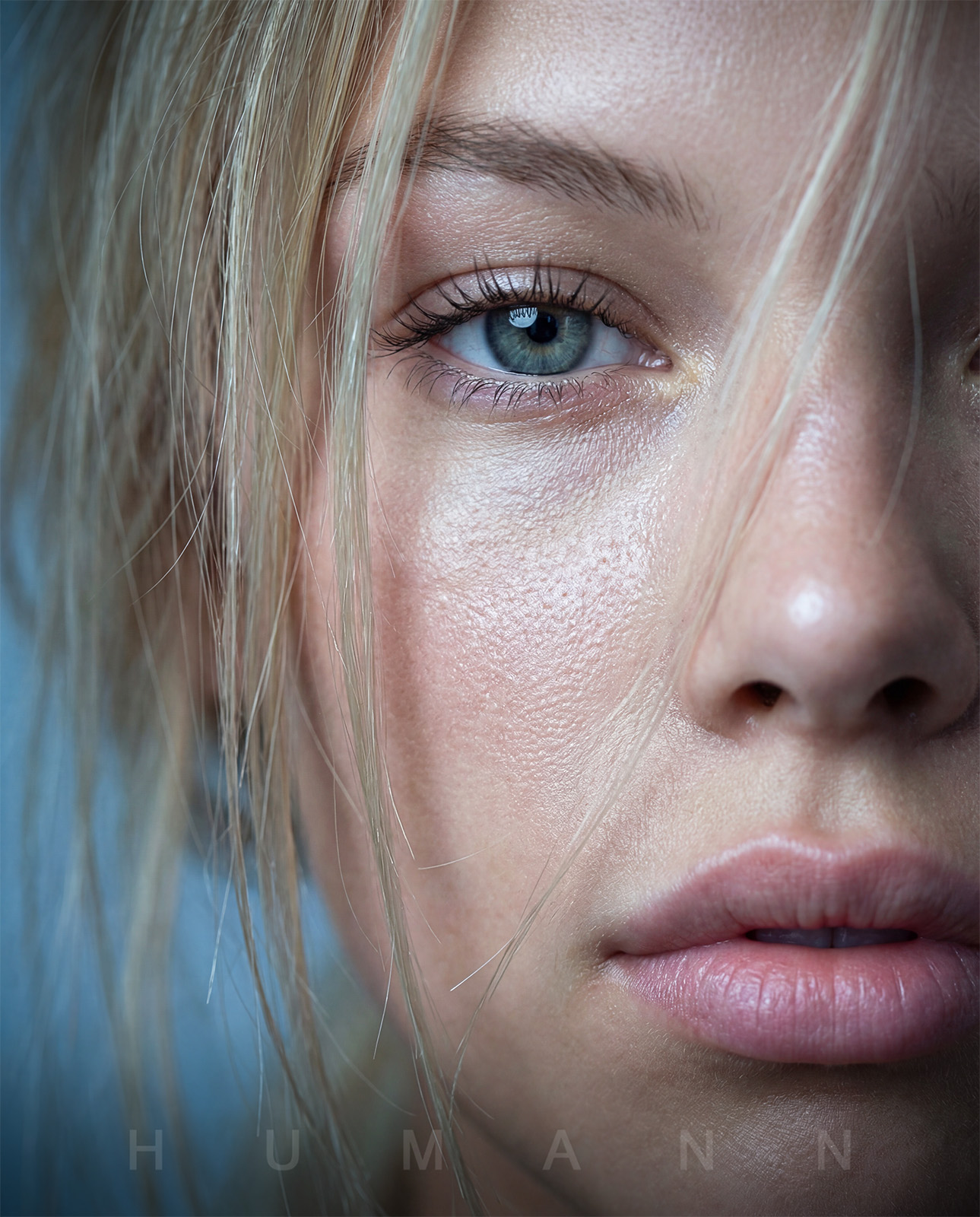 AI generated hyper-realistic half face close-up