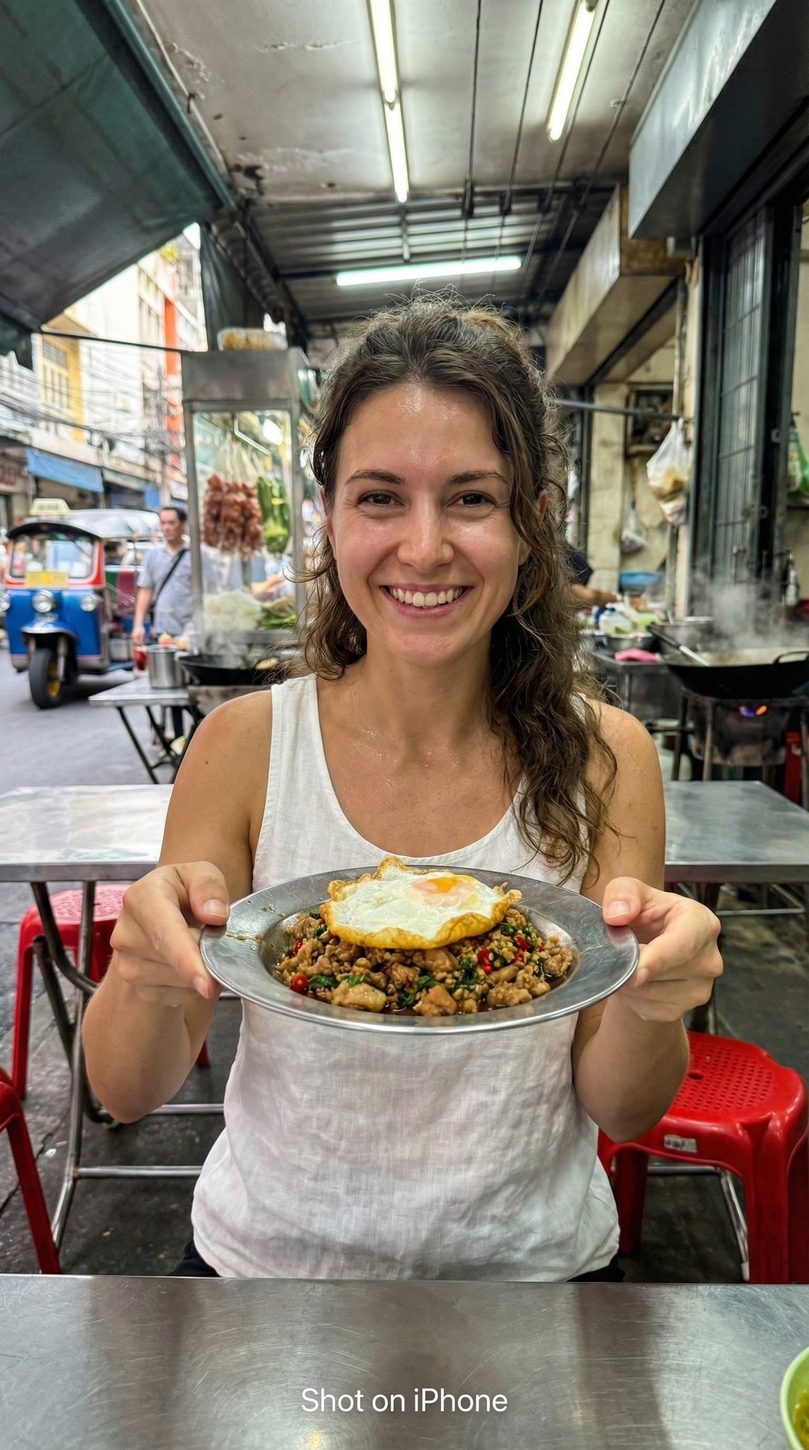 AI generated woman at Bangkok street food stall